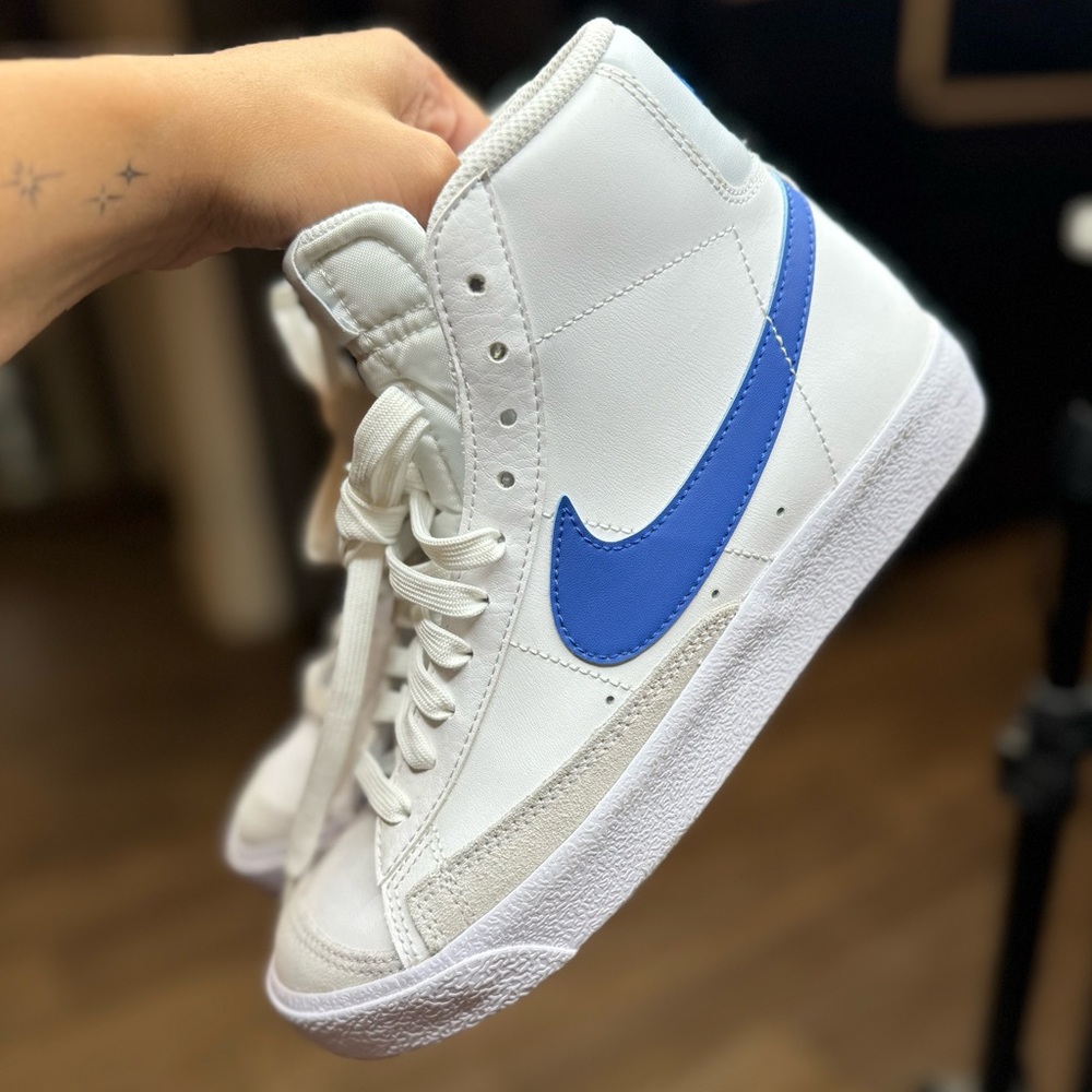 Nike Blazer High-Top Sneakers with Blue Swoosh